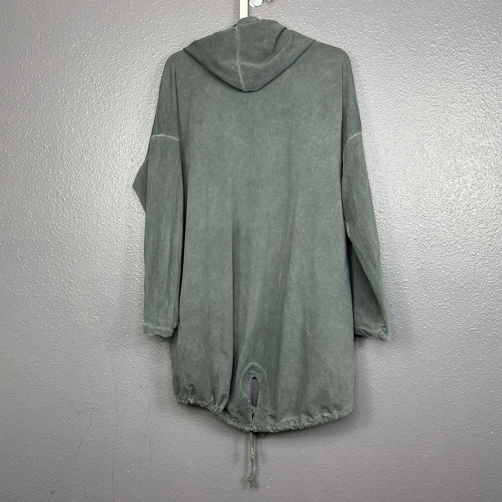 Lisa Robertson Gray Hooded Cardigan L/XL Open Front Tie Lagenlook Pockets - Picture 2 of 5